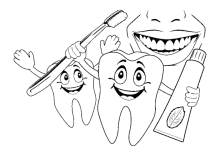 Zähne mit Zahnpasta und Bürste