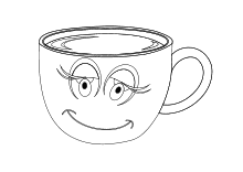Tasse Kaffee mit Augen und Mund