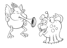 Ausmalbild Trompeten Monster mit Hunde Monster
