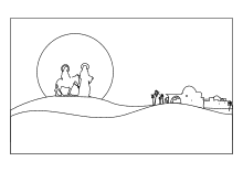 Maria und Josef mit Esel auf dem Weg nach Bethlehem