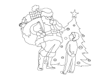 Weihnachtsmann mit Kind am Tannenbaum