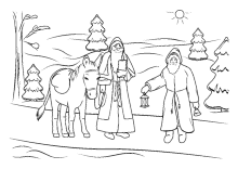 Nikolaus mit Knecht Ruprecht und Esel