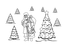 Malvorlage Weihnachtsmann im Wald