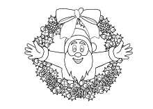 Malvorlage Tannenbaum und Santa Claus mit Schriftzug Merry Christmas