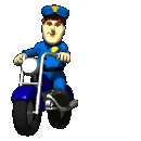 Polizist mit seinem Motorrad