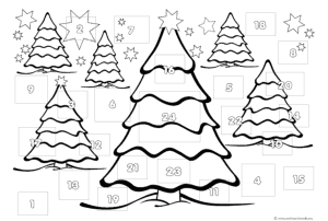 Ausmalbild Weihnachtsbäume Kalendervorlage