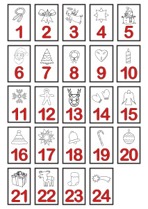 Kärtchen mit Adventsbilder und Zahlen