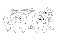 Sauberer Zahn und Zahn mit Zahnteufel