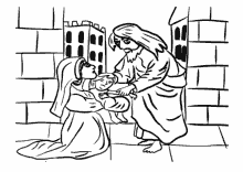 Malvorlage Maria mit Josef mit dem Jesuskind