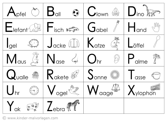 Kostenlos buchstaben mit tieren ausmalbilder ABC Buchstaben