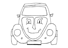 Ausmalbild VW-Käfer mit Gesicht