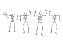 Vier tanzende Skelette