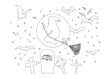 Hexe schwebt über Friedhof