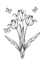Ausmalbild Schmetterlinge mit Tulpenstrauss