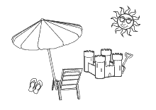 Ausmalbild Sonnenschirm mit Sandburg