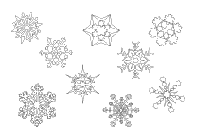 Ausmalbild verschiedene Schneeflocken