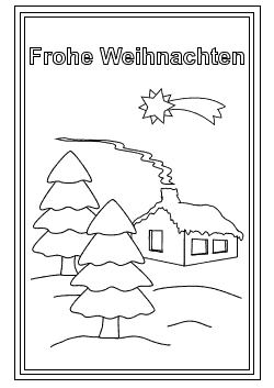 Weihnachtskarte mit einem Haus im Wald
