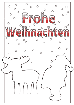 Weihnachtskarte zum Ausmalen mit dem Weihnachtsmann und seinem Rentier