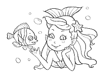 Meerjungfrau spielt mit Fisch