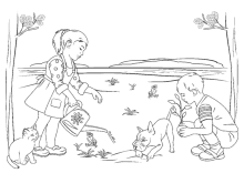 Kinder mit Haustieren im Garten