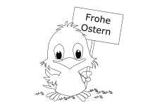 Küken hält Frohe Ostern Schild