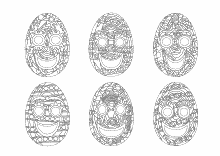 Ausmalbild bunte Ostereier mit Gesichter