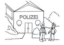 Zwei Polizisten vor der Polizeiwache