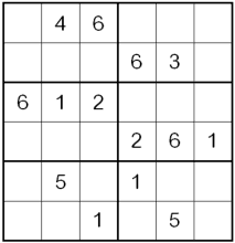 6*6 Sudoku mit Zahlen für grössere Kinder