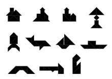 Aufgaben mit schwarzer Silhouette zum Legerätsel Tangram