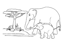 Elefantenmama mit ihrem Elefantenkind