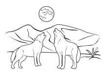 Zwei Wölfe bei Vollmond