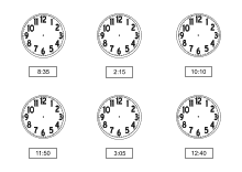 Zeichne die Zeiger in die Uhr