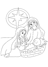 Ausmalbild Maria und Josef beim Jesuskind