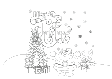 Malvorlage Tannenbaum und Santa Claus mit Schriftzug Merry Christmas