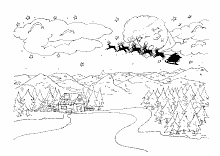 Rentierschlitten mit Santa Claus über dem Wald