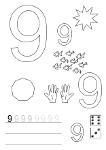 Druckvorlage für Zahl Nummer 9