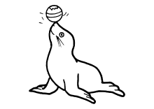 Seehund Robbi jongliert mit einem Ball