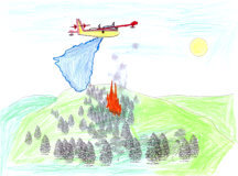 Löschflugzeug bekämpft Waldbrand, ausgemalt von Allen aus der Schweiz